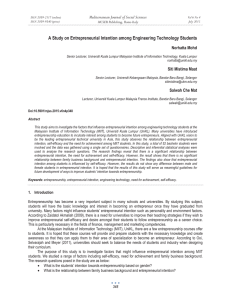 A Study on Entrepreneurial Intention among Engineering Technology Students Norhatta Mohd