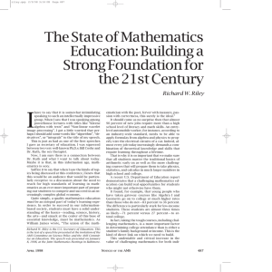 I The State of Mathematics Education: Building a Strong Foundation for