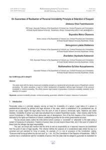 On Guarantees of Realisation of Personal Inviolability Principle at Detention... Mediterranean Journal of Social Sciences Alimkulov Erbol Temirkhanovich MCSER Publishing, Rome-Italy