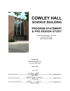 COWLEY HALL SCIENCE BUILDING PROGRAM STATEMENT &amp; PRE-DESIGN STUDY