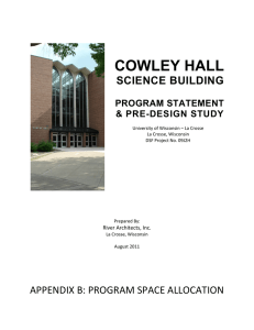 COWLEY HALL SCIENCE BUILDING PROGRAM STATEMENT &amp; PRE-DESIGN STUDY