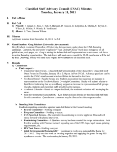 Classified Staff Advisory Council (CSAC) Minutes Tuesday, January 11, 2011
