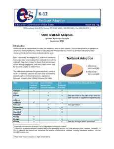K-12 Textbook Adoption State Textbook Adoption Introduction