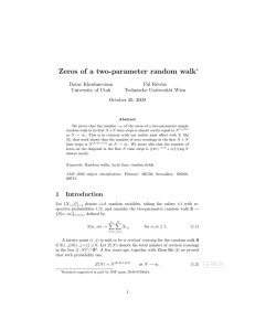 Zeros of a two-parameter random walk ∗ Davar Khoshnevisan P´