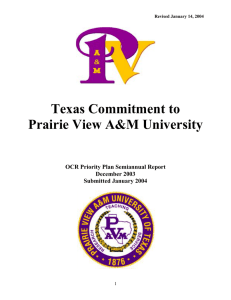 Texas Commitment to Prairie View A&amp;M University OCR Priority Plan Semiannual Report