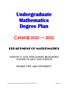 Undergraduate Mathematics Degree Plan Catalog 2010 — 2012