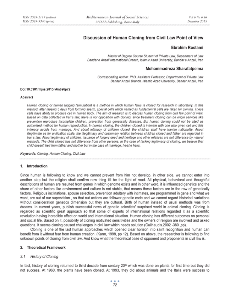 Discussion of Human Cloning from Civil Law Point of View