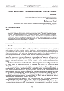 Challenges of Imprisonment in Afghanistan, the Necessity for Tendency to... Mediterranean Journal of Social Sciences Jafar Kousha MCSER Publishing, Rome-Italy