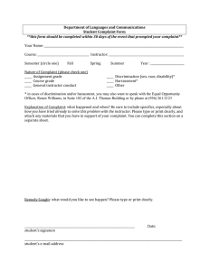 Department of Languages and Communications Student Complaint Form