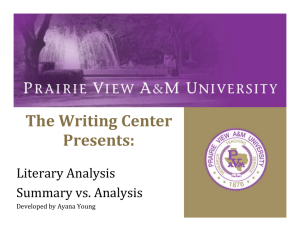 The Writing Center  Presents: Literary Analysis Summary vs. Analysis