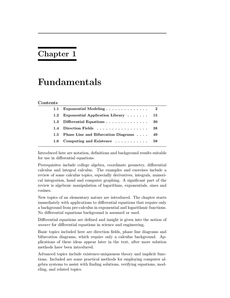 Fundamentals Chapter 1 Contents