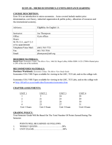 ECON 1B – MICRO ECONOMICS (3 UNITS) DISTANCE LEARNING COURSE DESCRIPTION: