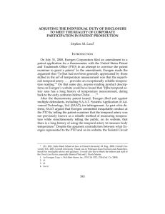 ADJUSTING THE INDIVIDUAL DUTY OF DISCLOSURE PARTICIPATION IN PATENT PROSECUTION