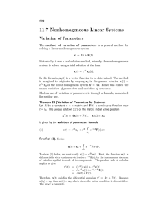11.7 Nonhomogeneous Linear Systems Variation of Parameters