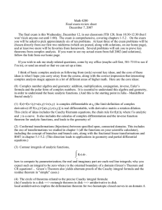 Math 4200 Final exam review sheet December 7, 2007