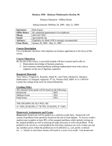 Business 1050 – Business Mathematics (Section 30 Instructor: Office Hours: