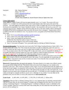 Syllabus MATH 57 Basic College Mathematics Summer semester 2008 Distance Learning