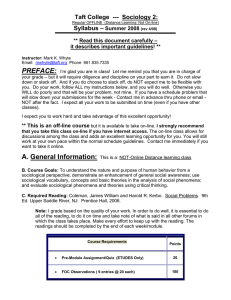 PREFACE: Taft College  ---  Sociology 2:  Syllabus –