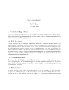 Math 1180:Lab13 1 Statistical Hypothesis Kyle Gaffney