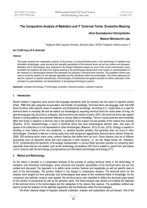 The Comparative Analysis of Mediation and IT Technical Terms: Evaluative... Mediterranean Journal of Social Sciences Alina Gennadyevna Chernyshenko Maksim Nikolaevich Latu