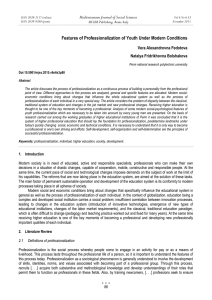 Features of Professionalization of Youth Under Modern Conditions Vera Alexandrovna Fedotova