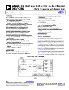 Quad Input Multiservice Line Card Adaptive Clock Translator with Frame Sync AD9558