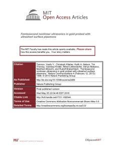 Femtosecond nonlinear ultrasonics in gold probed with ultrashort surface plasmons Please share