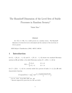 The Hausdorff Dimension of the Level Sets of Stable ∗ Yimin Xiao