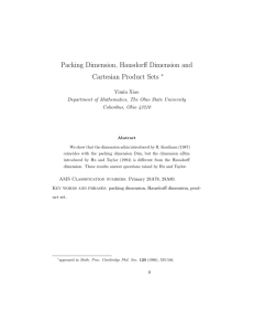 Packing Dimension, Hausdorff Dimension and Cartesian Product Sets ∗