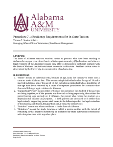 Procedure 7.1: Residency Requirements for In-State Tuition