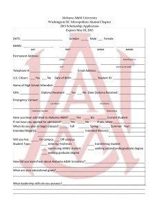 Alabama A&amp;M University Washington DC Metropolitan Alumni Chapter 2013 Scholarship Application