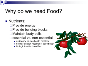 Why do we need Food? Nutrients; Provide energy Provide building blocks
