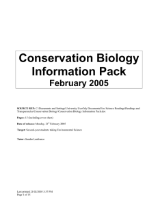Conservation Biology Information Pack February 2005