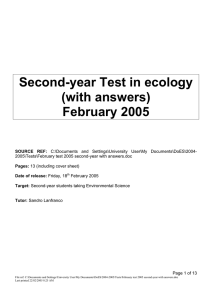 Second-year Test in ecology (with answers) February 2005