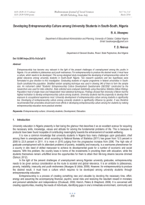 Developing Entrepreneurship Culture among University Students in South-South, Nigeria