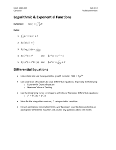 Logarithmic &amp; Exponential Functions Differential Equations