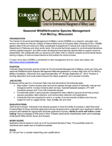 Seasonal Wildlife/Invasive Species Management Fort McCoy, Wisconsin
