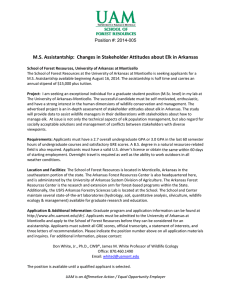 M.S. Assistantship:  Changes in Stakeholder Attitudes about Elk in Arkansas   Position #: 2014-005  