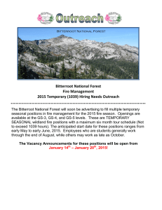 Bitterroot National Forest Fire Management 2015 Temporary (1039) Hiring Needs Outreach