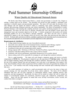 Paid Summer Internship Offered Water Quality &amp; Educational Outreach Intern