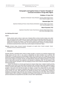 Demographic and Cognitive Factors in Teachers’ Perception of