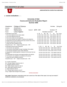 course evaluations University of Utah Course and Instructor Evaluation Report Summer 2006