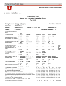 course evaluations University of Utah Course and Instructor Evaluation Report Fall 2004