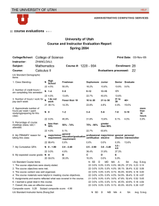 course evaluations University of Utah Course and Instructor Evaluation Report Spring 2004