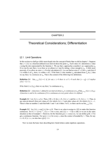 Theoretical Considerations; Differentiation CHAPTER 2 2.1. Limit Operations