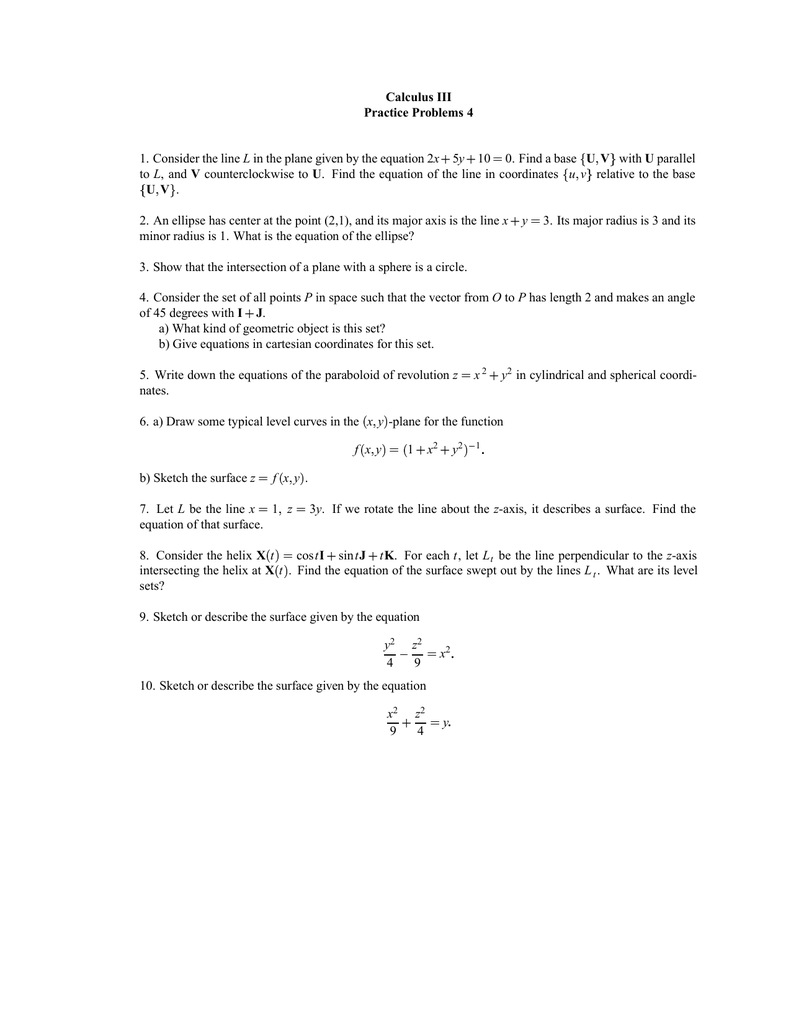 Calculus Iii Practice Problems 4 U V