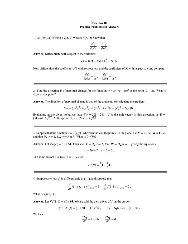 Calculus Iii Practice Problems 5 Answers Answer