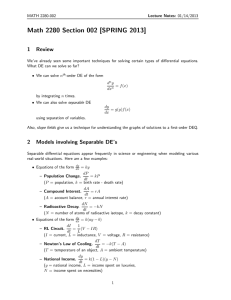 Math 2280 Section 002 [SPRING 2013] 1 Review