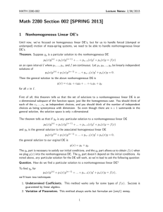 Math 2280 Section 002 [SPRING 2013] 1 Nonhomogeneous Linear DE’s
