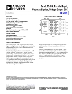 Quad, 12-Bit, Parallel Input, Unipolar/Bipolar, Voltage Output DAC AD5725 Data Sheet